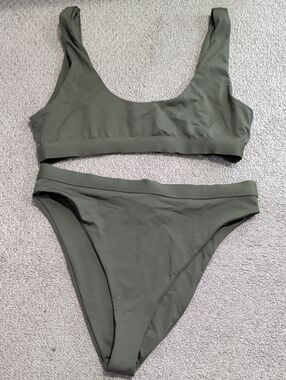 Hot Miami Styles Olive Scoop Neck Bikini Set - Women Swim Medium